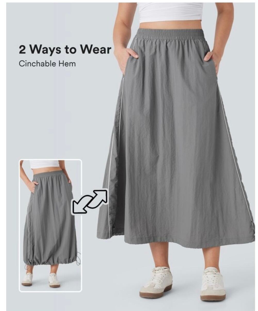 Halara Gray High Waisted Color Block Stripe Cinchable Hem Skirt Size M